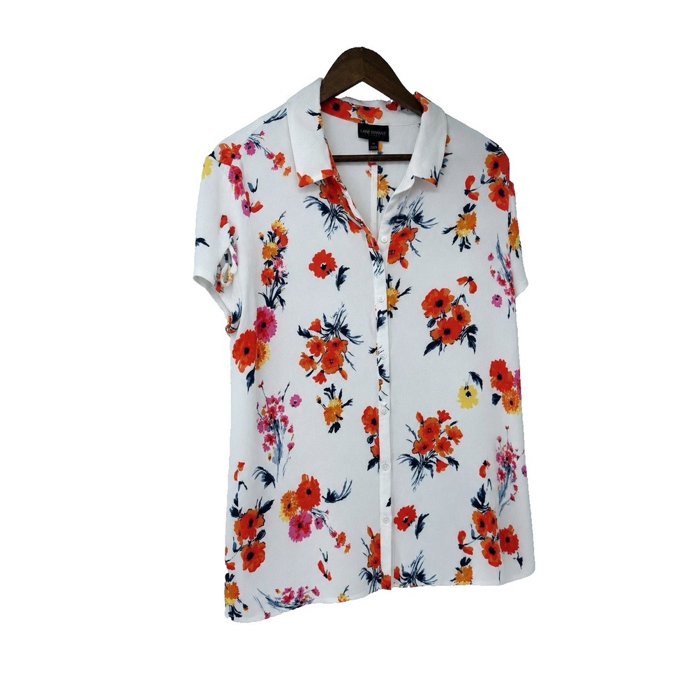 Lane Bryant 16 Floral Button Front Gauzy Beachy Tropical Coastal resort vacation
